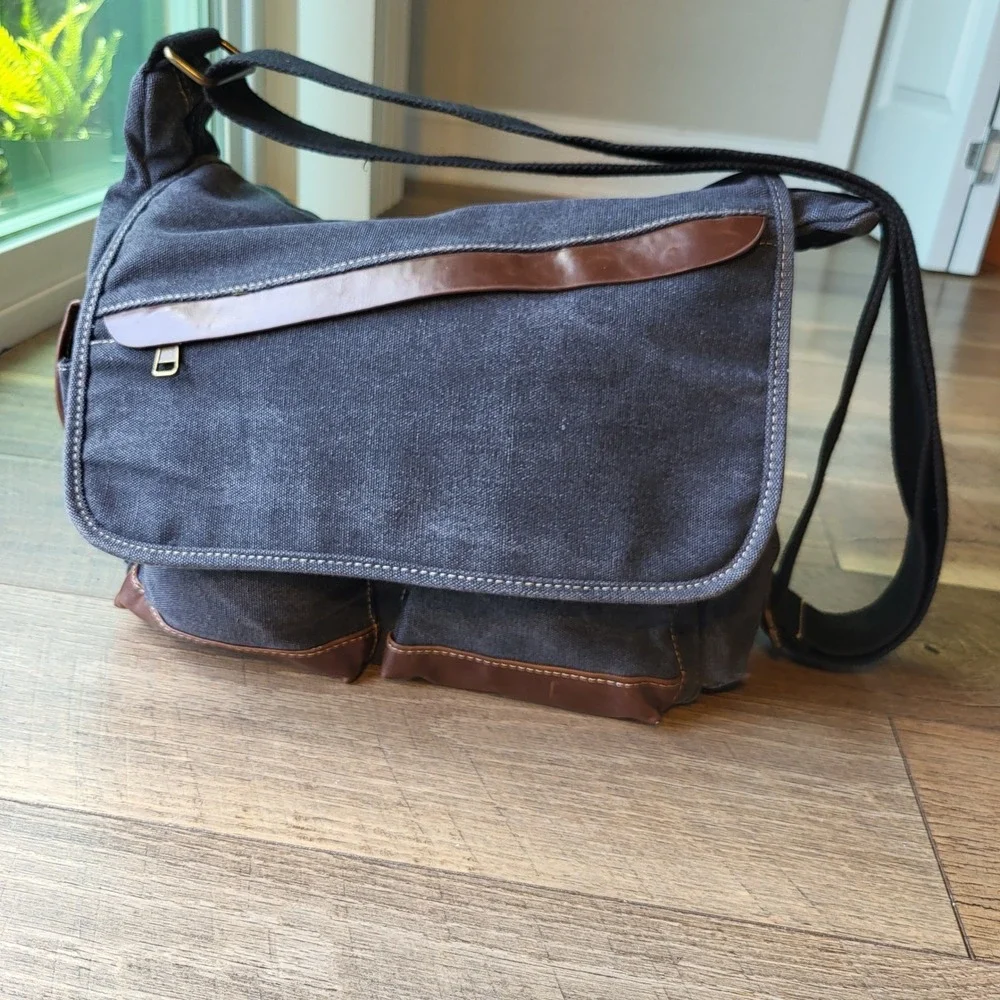Cargoit Messenger Bag Charcoal Grey Washed Canvas Crossbody Laptop Satchel